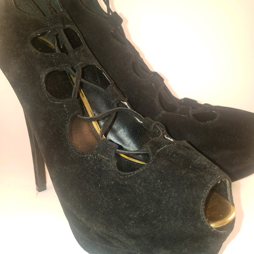 ColinStuart black Suede Gladiator Pleaser Platform